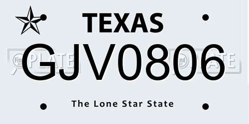 GJV0806 Texas License Plate