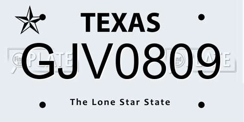 GJV0809 Texas License Plate