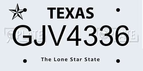 GJV4336 Texas License Plate
