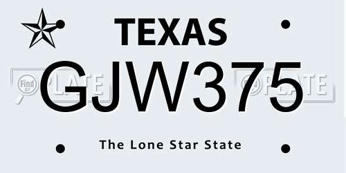 GJW375 Texas License Plate