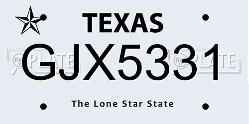 GJX5331 Texas License Plate