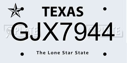 GJX7944 Texas License Plate