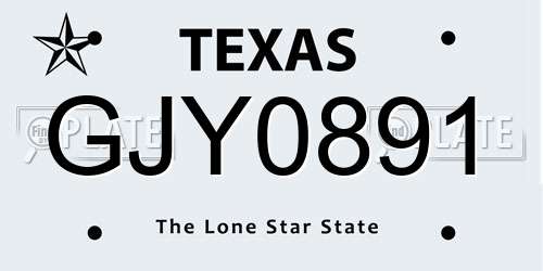 GJY0891 Texas License Plate