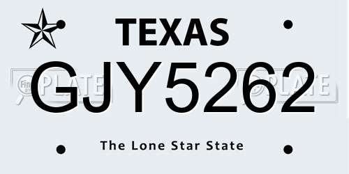 GJY5262 Texas License Plate