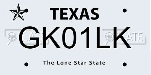 GK01LK Texas License Plate