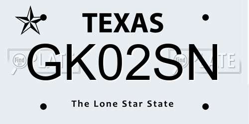 GK02SN Texas License Plate
