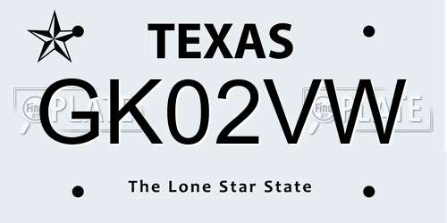 GK02VW Texas License Plate