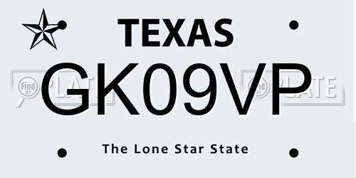 GK09VP Texas License Plate
