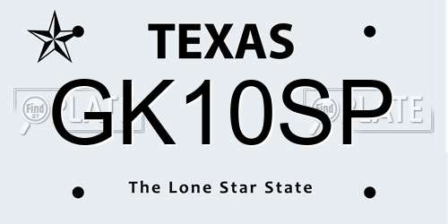 GK10SP Texas License Plate