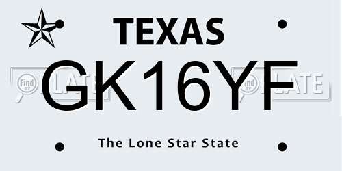 GK16YF Texas License Plate