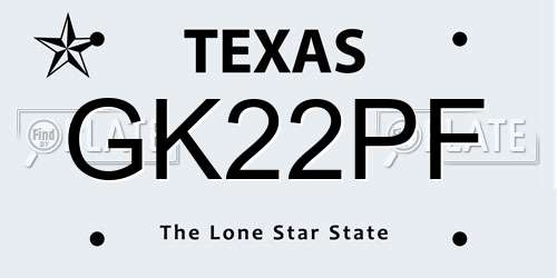 GK22PF Texas License Plate