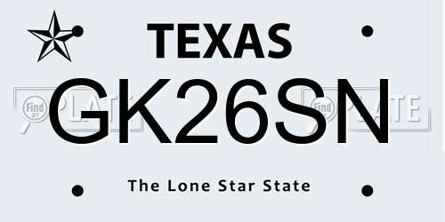 GK26SN Texas License Plate