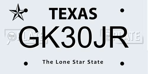 GK30JR Texas License Plate