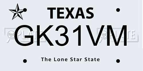 GK31VM Texas License Plate