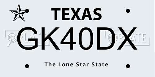 GK40DX Texas License Plate