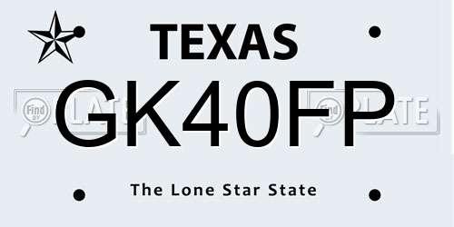 GK40FP Texas License Plate