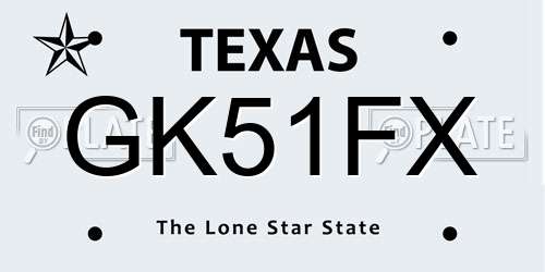 GK51FX Texas License Plate