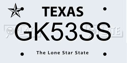 GK53SS Texas License Plate