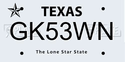 GK53WN Texas License Plate