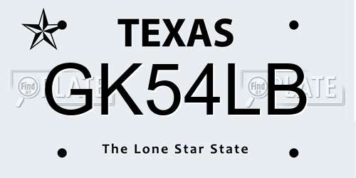 GK54LB Texas License Plate