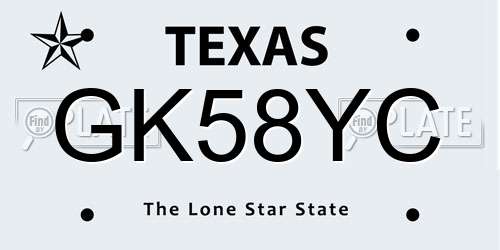 GK58YC Texas License Plate
