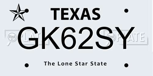 GK62SY Texas License Plate