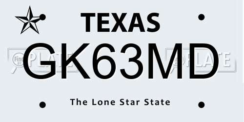 GK63MD Texas License Plate