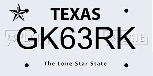 GK63RK Texas License Plate