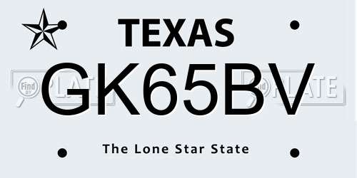 GK65BV Texas License Plate