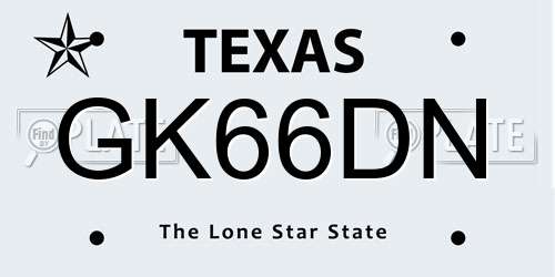 GK66DN Texas License Plate