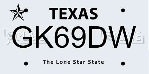 GK69DW Texas License Plate