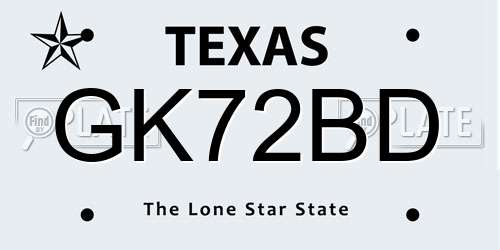 GK72BD Texas License Plate