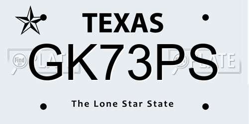 GK73PS Texas License Plate
