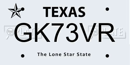 GK73VR Texas License Plate