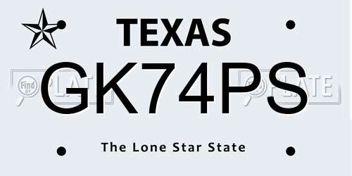 GK74PS Texas License Plate