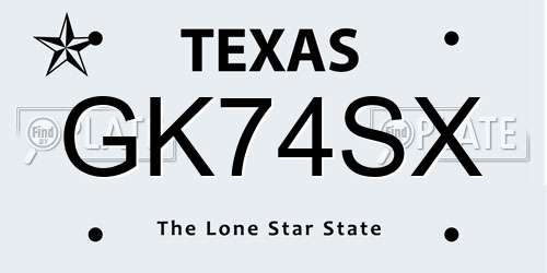 GK74SX Texas License Plate