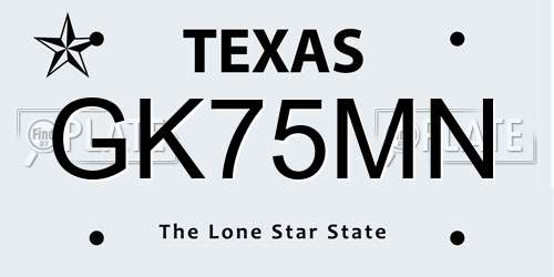 GK75MN Texas License Plate