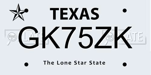 GK75ZK Texas License Plate