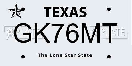 GK76MT Texas License Plate