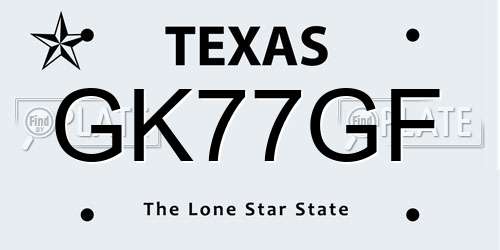 GK77GF Texas License Plate