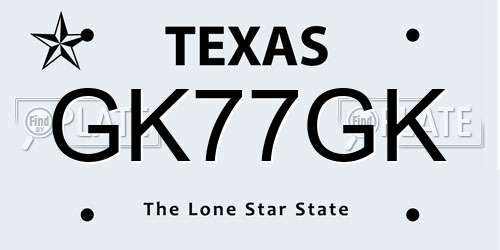GK77GK Texas License Plate