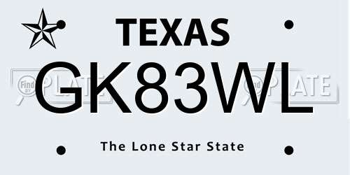 GK83WL Texas License Plate