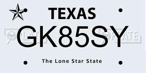 GK85SY Texas License Plate