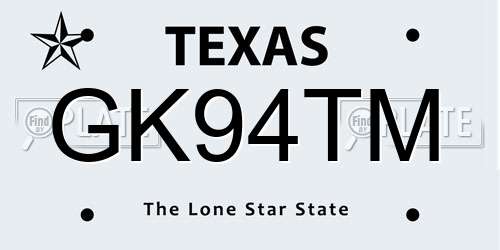 GK94TM Texas License Plate