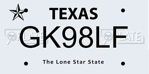 GK98LF Texas License Plate