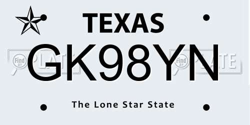 GK98YN Texas License Plate
