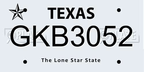 GKB3052 Texas License Plate