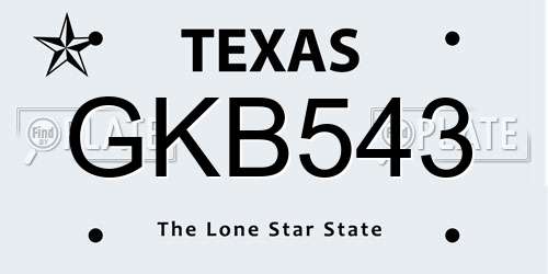 GKB543 Texas License Plate
