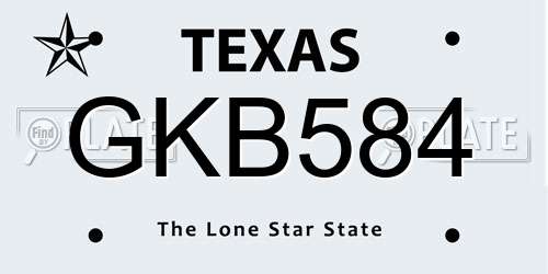 GKB584 Texas License Plate