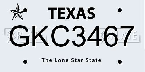 GKC3467 Texas License Plate